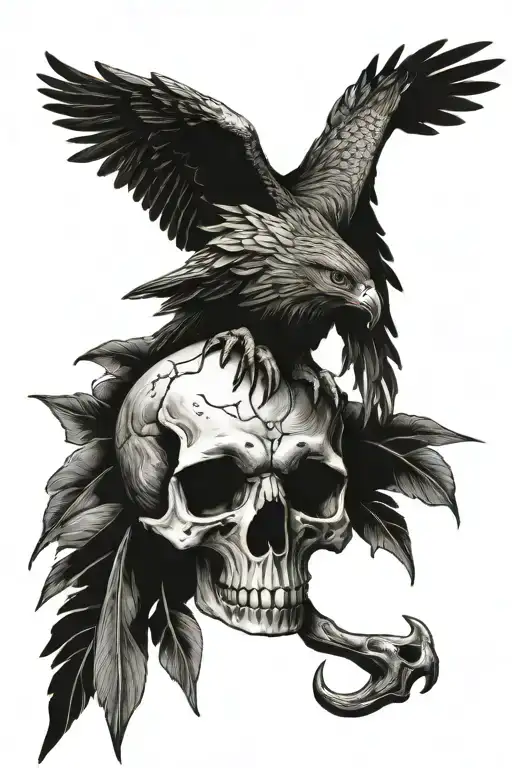 A Hawk Holding The Human Skull With Its Claws