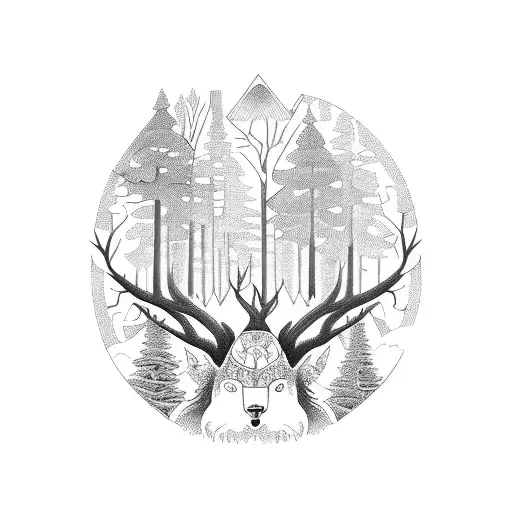 A Mystical Forest With Hidden Animals And Symbols