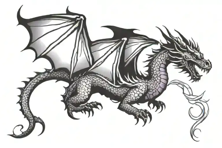 Dragon With Outstretched Wings Shooting Purple Fire