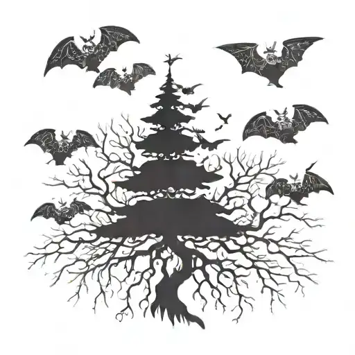 Poison Tree With Bats Flying Together