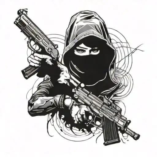 Woman With Balaclava And Gun With Bmw E39 Headlights Morphing