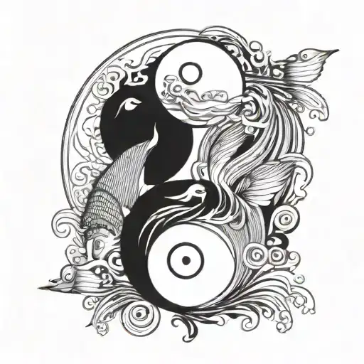 Ying Yang Coi Fish Swimming Around That Represent Brother Hood
