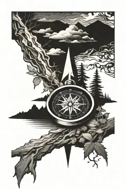 Compass And Nature Scene