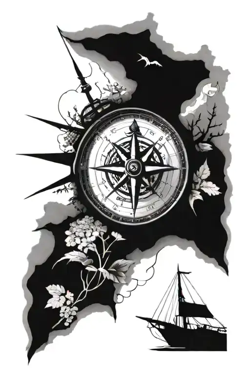 Compass And Nature Scene