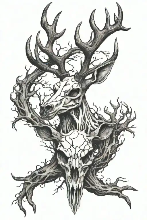 Deer And Elk Skull And Antlers And Fish Skeletons