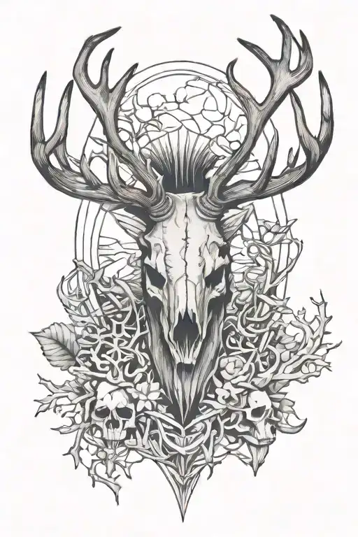 Deer And Elk Skulls With Antlers And Fish Skeletons