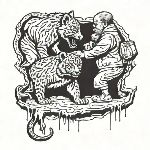 Cubs Playing While Father Watching