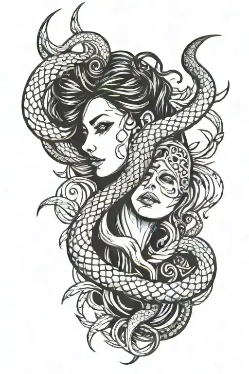 Woman Inside A Knife With A Snake Wrapped