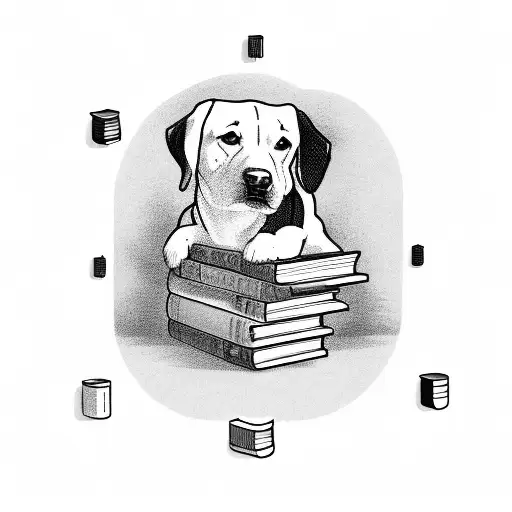 A Bookshelf Filled With Books And A Dog Sitting On Top