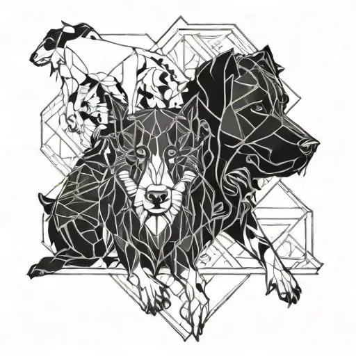 An Intricate Geometric Design Incorporating Various Dog Breeds In Blackwork Style