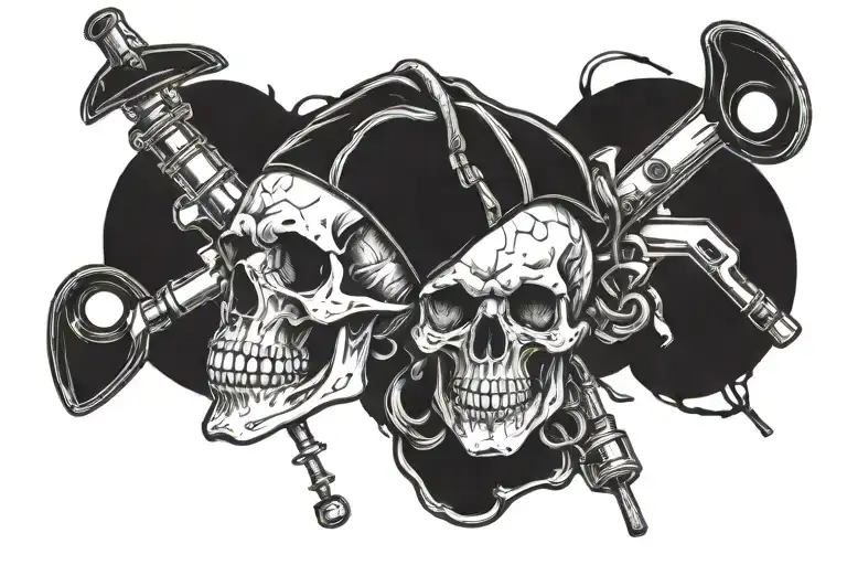 Skull With Medical Equipment