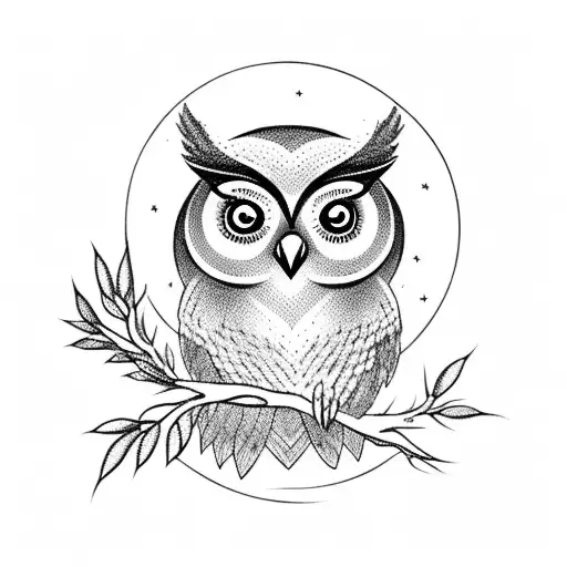 An Owl Sitting On A Branch In Front Of The Moon