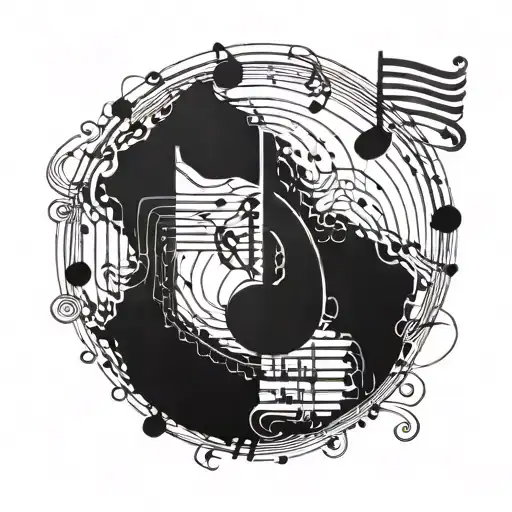 An Abstract Design Incorporating Musical Notes And Electrical Circuit Patterns