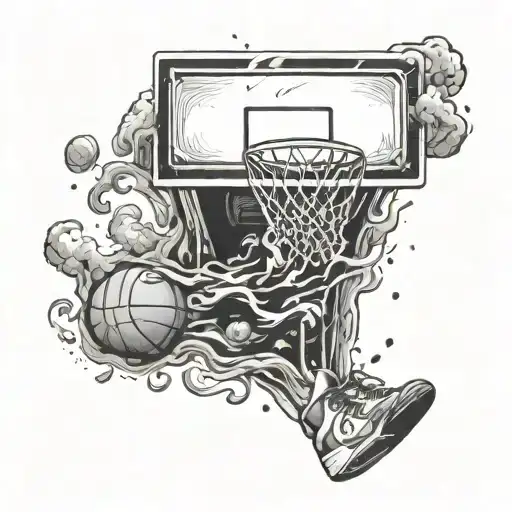 A Basketball Hoop Made Of Money Guns With Smoke Swirling Around It