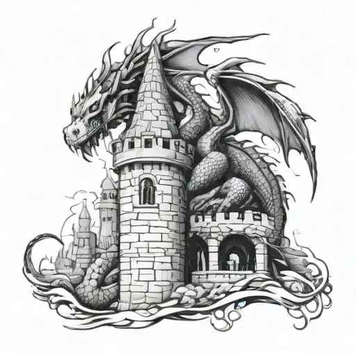 A Dragon Wrapped Around A Castle Tower