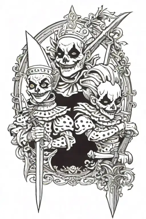 Pierrot Clowns With A Sword Between Them That Has A Blade Made Of Thorns