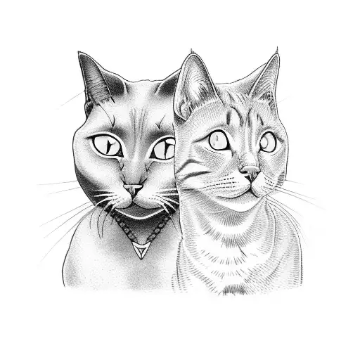 Two Cats In Profile Staring At Each Other With Hell In The Background