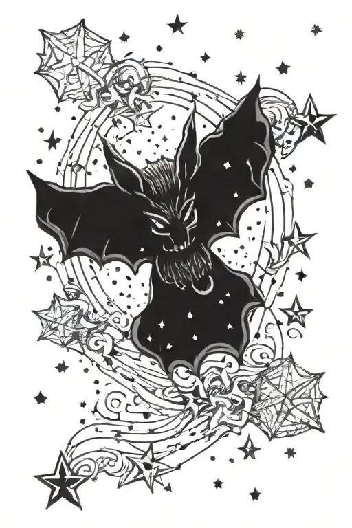 Undead Bat With Night Sky Filled With Stars And Galaxies