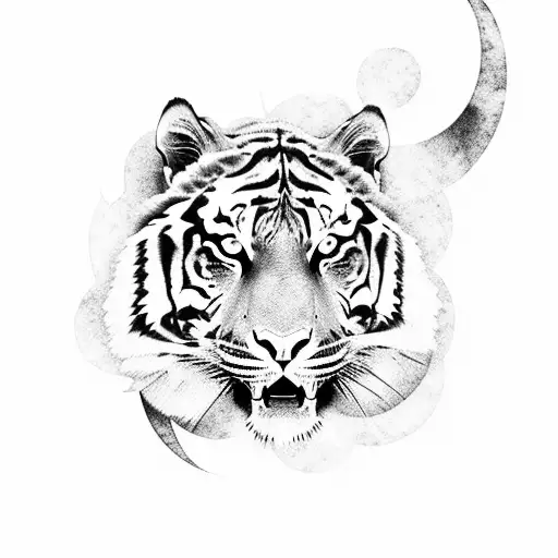 A Fierce Tiger Roaring In The Moonlight