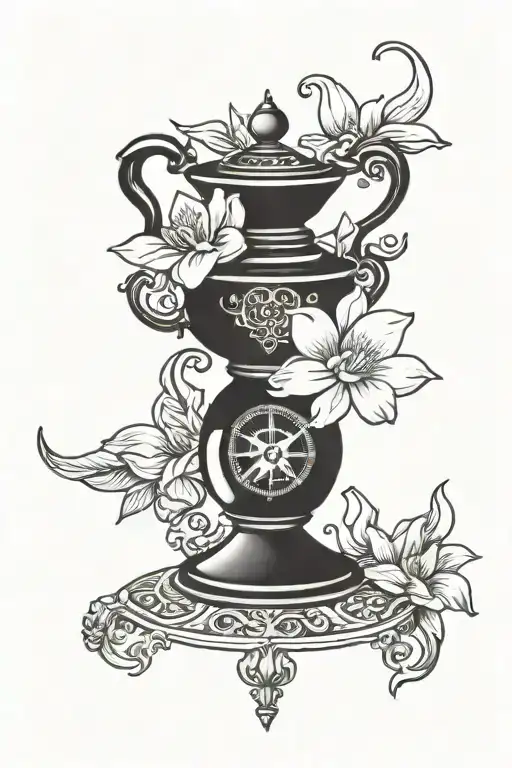 Genie Lamp With Magnolia Flower And A Compass