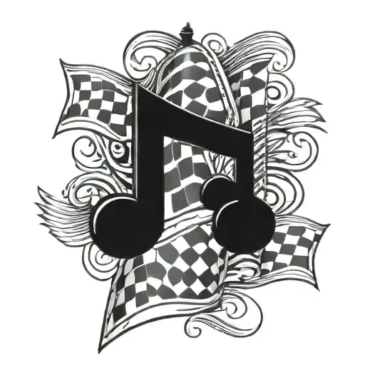 A Tattoo Design Combining Music Notes And A Racing Checkered Flag