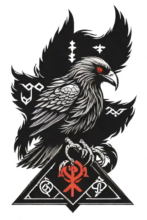 Crow With Red Eyes Surrounded By Viking Runes