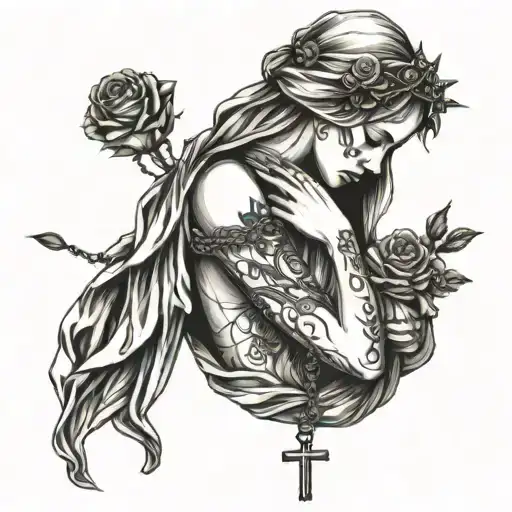 Rosary Wrapped Arms Around Herself