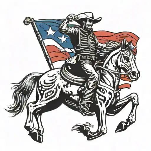 Skeleton Cowboy Riding A Horse Texas Flag