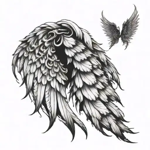 Angel Wings Decaying As They Stretched Downward Spiral On Back