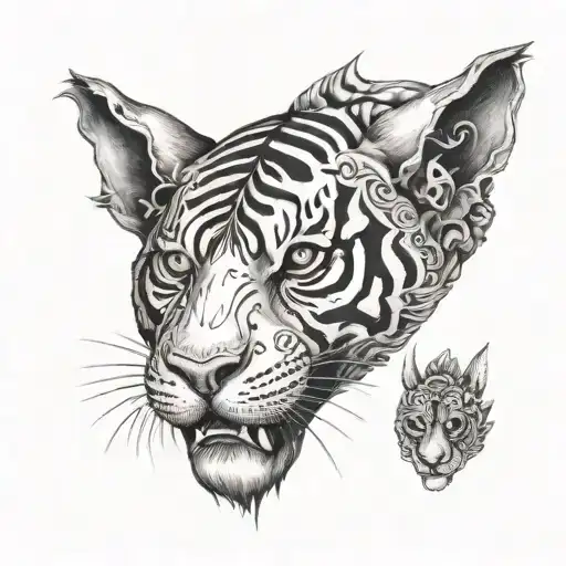 Tiger And Rabit Head Skull Surrounded