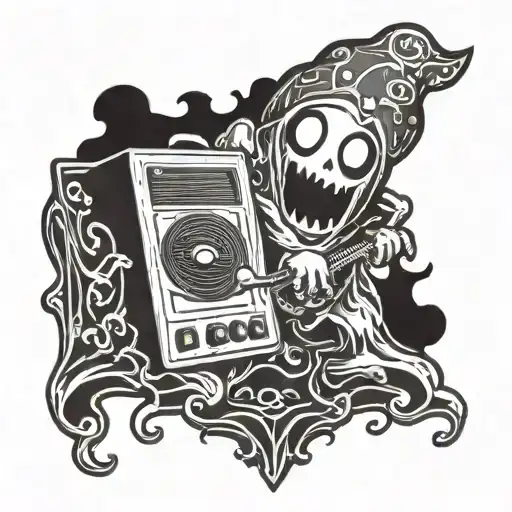 Cartoon Ghost With A Viynl Player