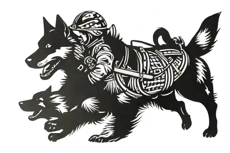 A Stylized Silhouette Of A Royal Marine Running With A Husky Dog By His Side
