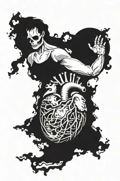 Skeletal Atlas Holding The World But It's An Anatomical Heart Instead