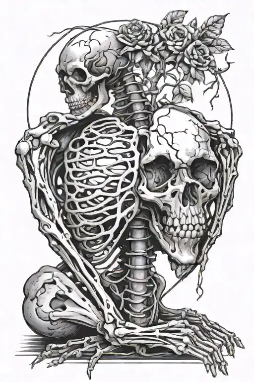Crouching Skeleton Holding A Giant Anatomical Heart On Its Shoulders