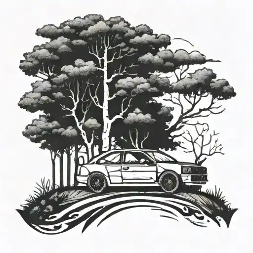 Rally Car Trees Background Black And White