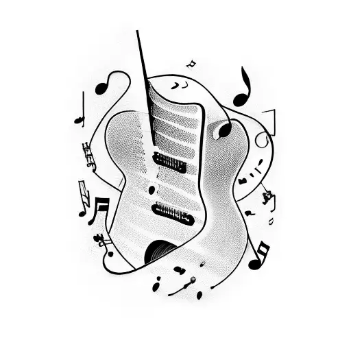A Guitar With Musical Notes Intertwined In The Design