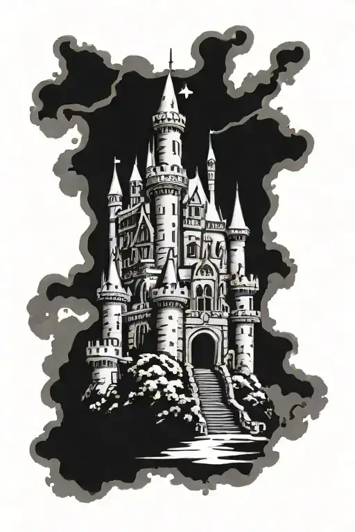 Castle With Background Black And White