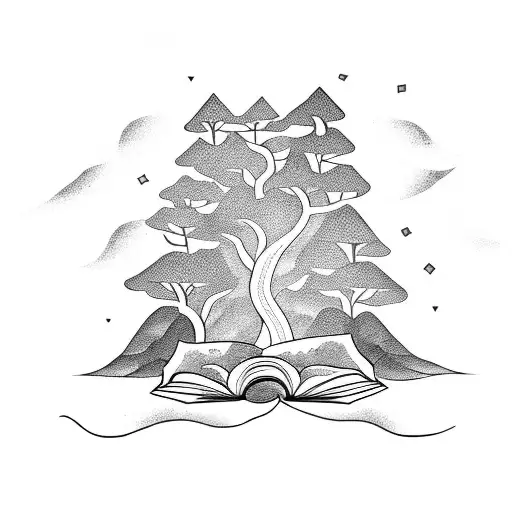 A Tattoo Of A Book With A Trail Of Footprints Leading Into A Forest