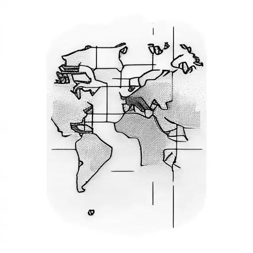 A Blackwork Tattoo Of A World Map With Dotted Lines Tracing The Client's Favorite Travel Routes