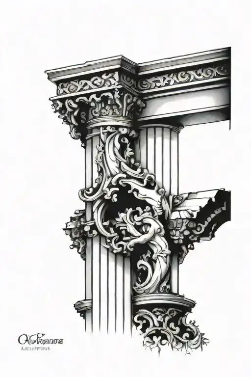 Broken To Pices Greek Architect Pillar With A Steel Beem Inside