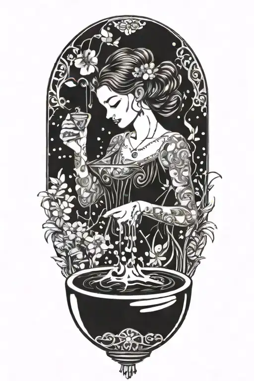 Aquarian Woman Pouring Water From A Pale Onto Everything Beneather Her
