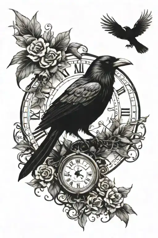 Clock Raven And Thorn Bush