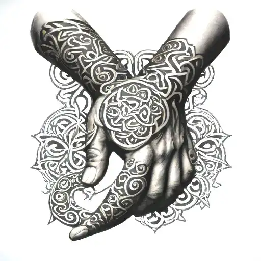 Super Detailed Black And Grey Celtic Style Hand Tattoo Featuring Perun