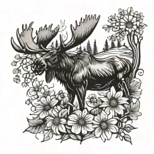 Moose With Daisy Flower