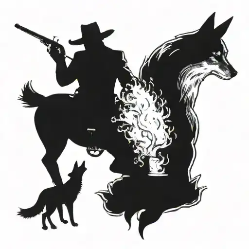 Cowboy Smoking Cigarette With Coyote Looking At Him