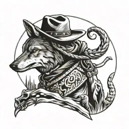 Cowboy Smoking Cigarette With Coyote