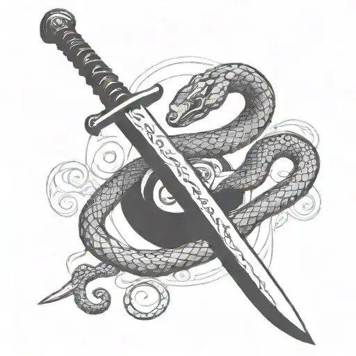 Straight Sword With Snake Wrapped Round