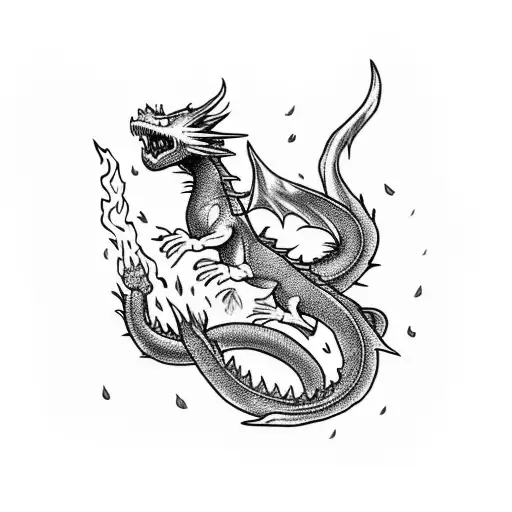 Black Wizard Fighting A Dragon Spitting Flames