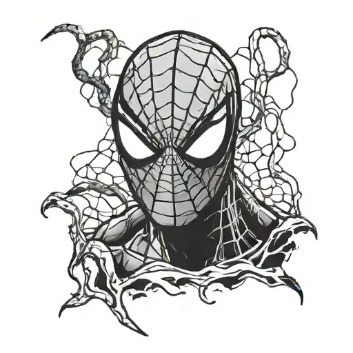 Half Venom Half Spiderman Face Black And White Drawing