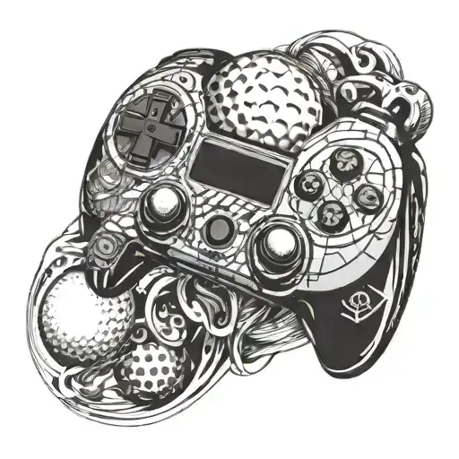A Golf Ball Morphing Into A Football With A Video Game Controller Wrapped Around It